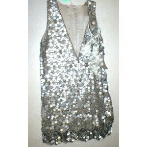 New Womens 10 NWT Matthew Williamson Designer Dress Silver Sequin Bead Sleevless